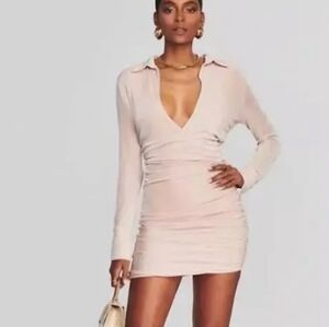 SER.O.YA Cami Ruched Mini Shirt Dress Beige Size Large New Daytona Collared A1